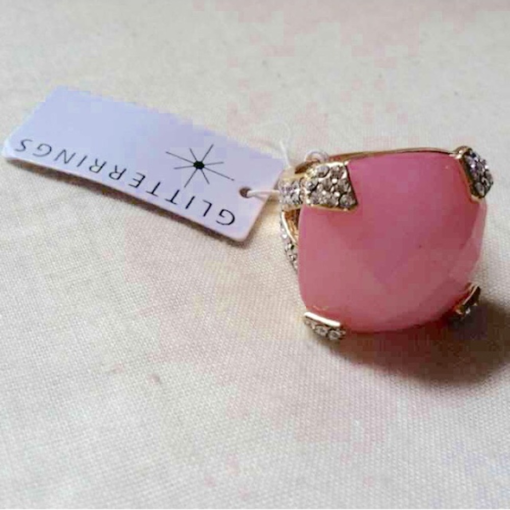 pink quartz stone crystal 14kt gold ring